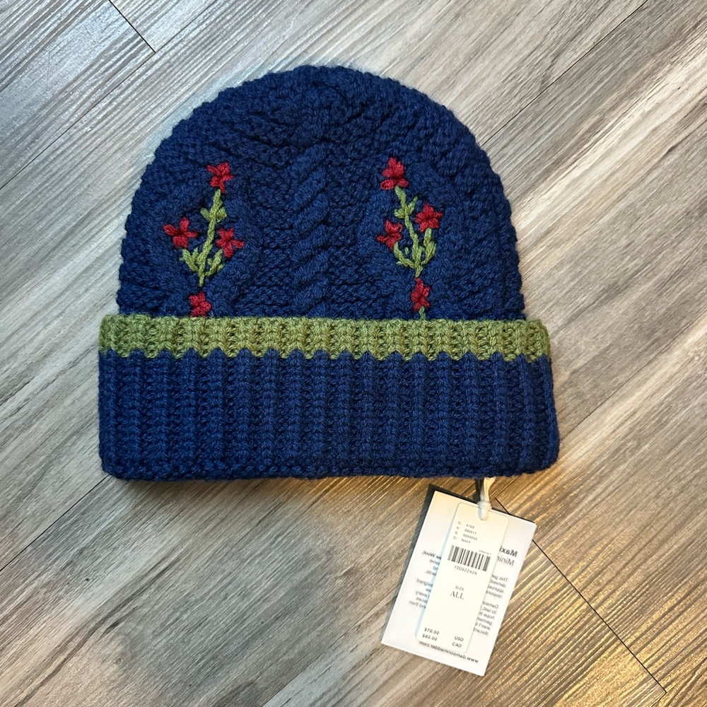 Damson Madder Embroidered floral wool beanie